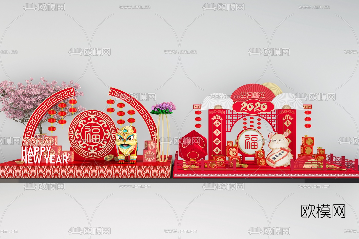新中式新年喜庆装饰品摆件3d模型