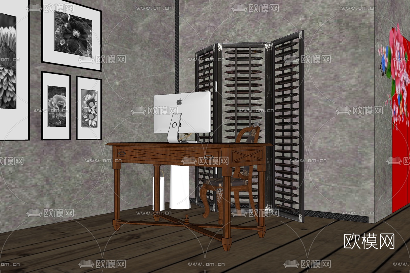 欧式电脑桌免费su模型下载