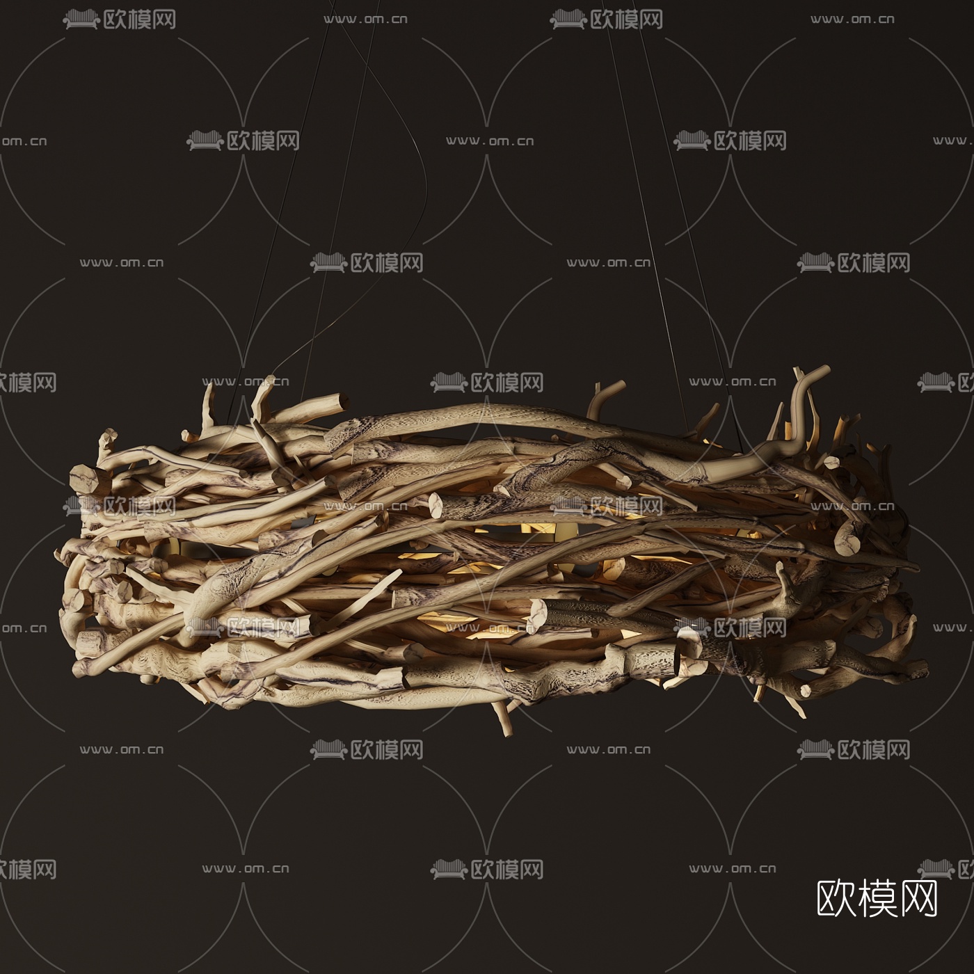 自然风树枝吊灯3d模型下载