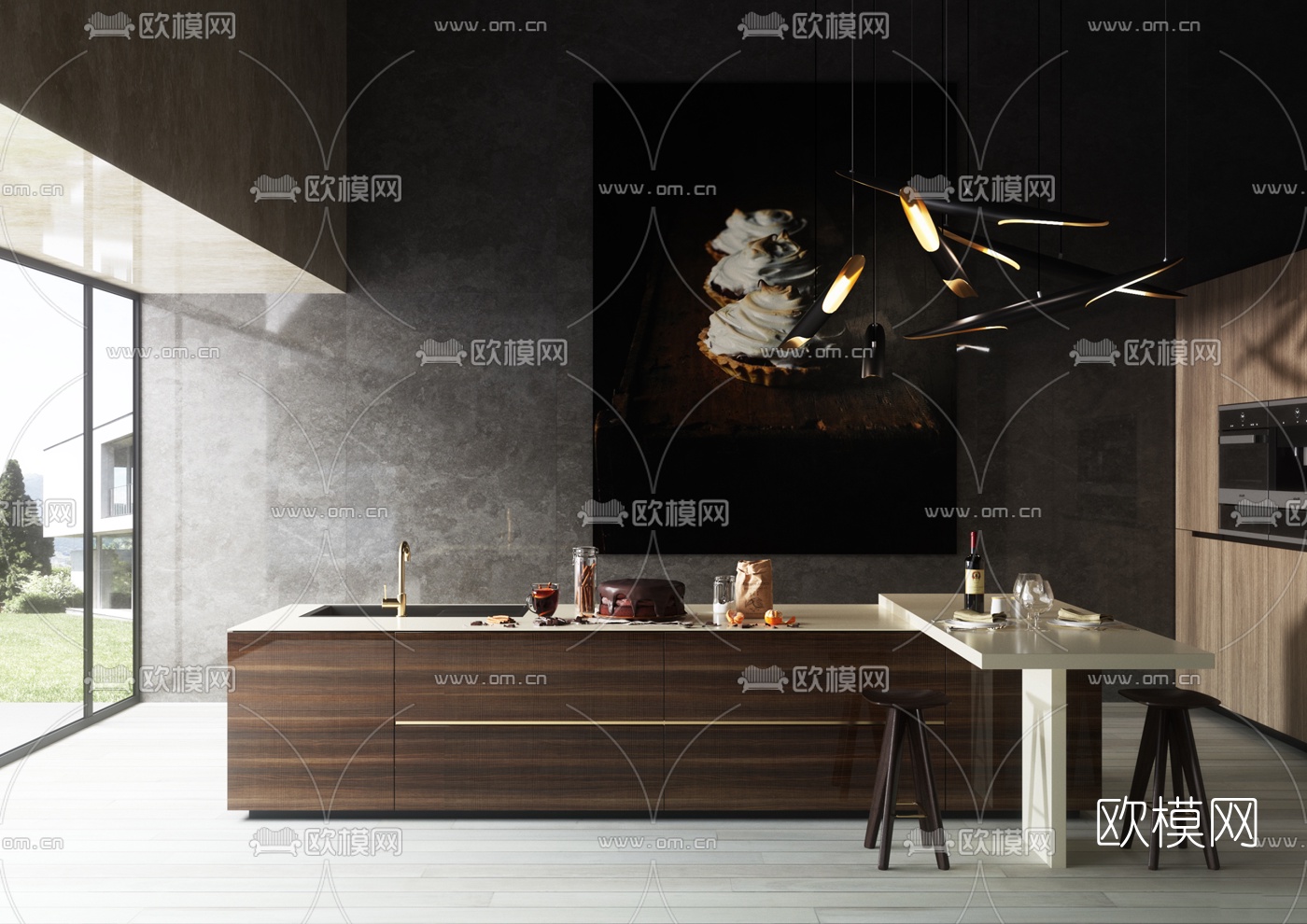 工业风厨房3d模型下载（渲染图1）