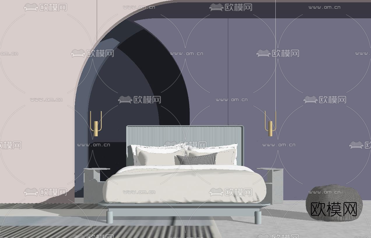 北欧双人床su模型下载