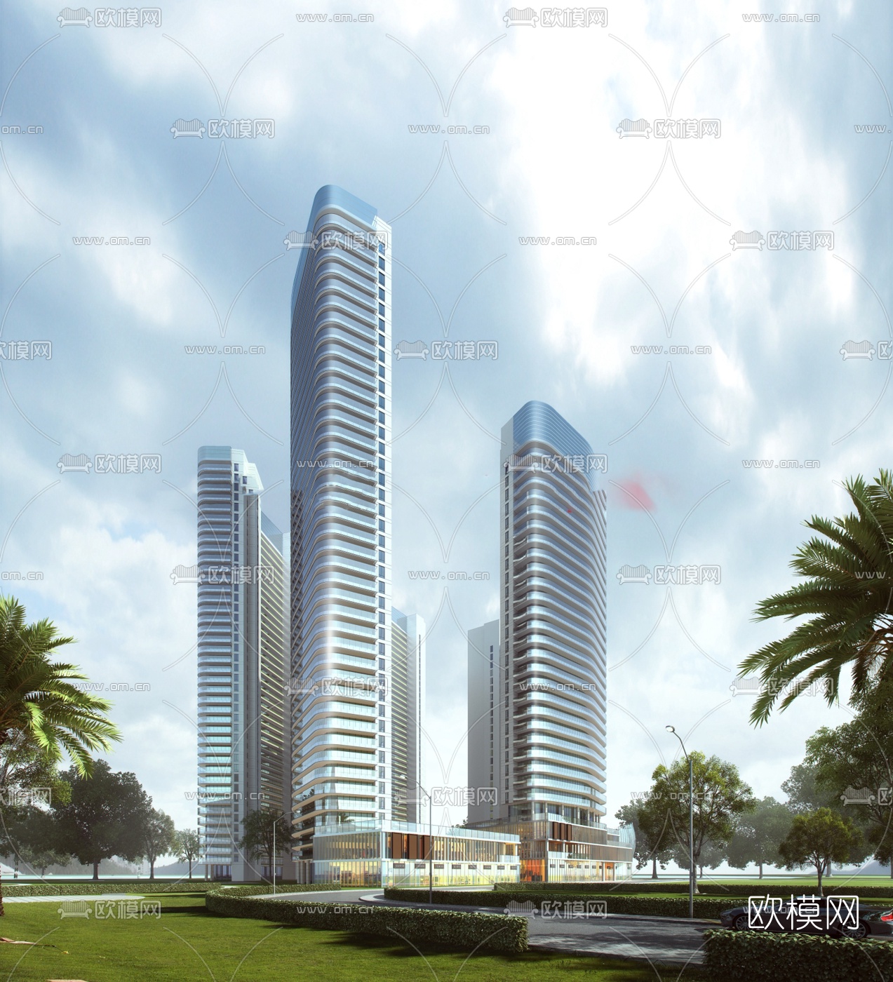 现代海边酒店su模型