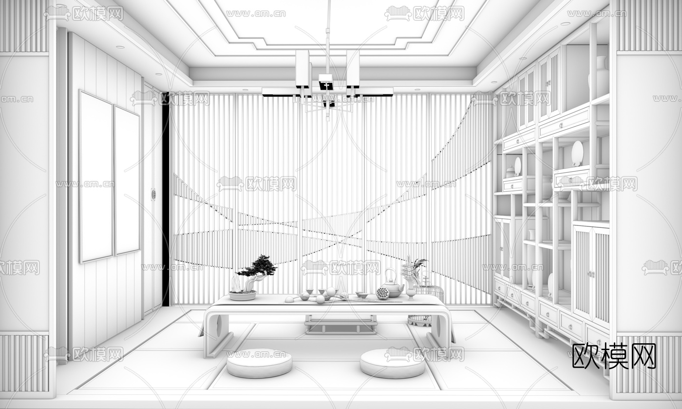 日式榻榻米茶室3d模型