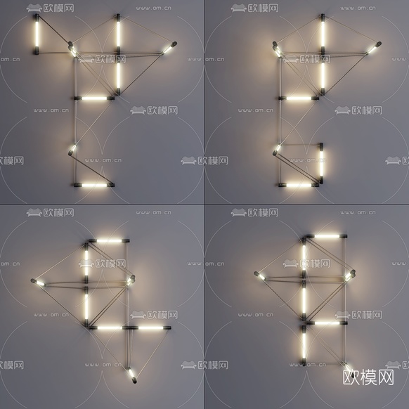 现代线型装饰壁灯组合3d模型下载(渲染图1)