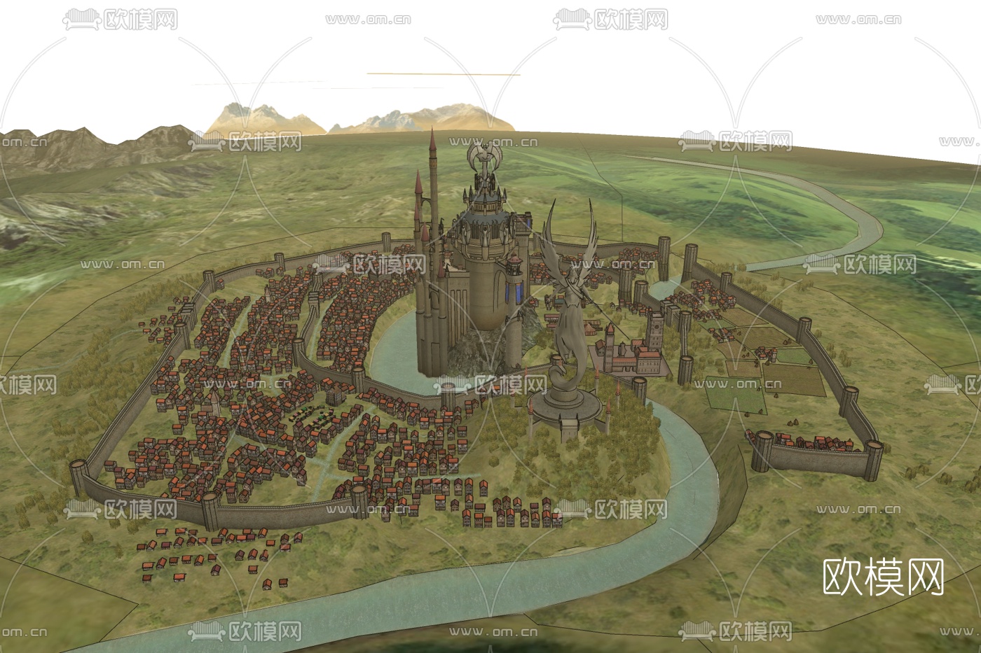 欧式城堡建筑规划免费su模型下载