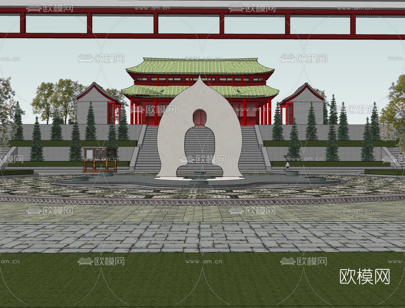 中式寺庙免费su模型下载