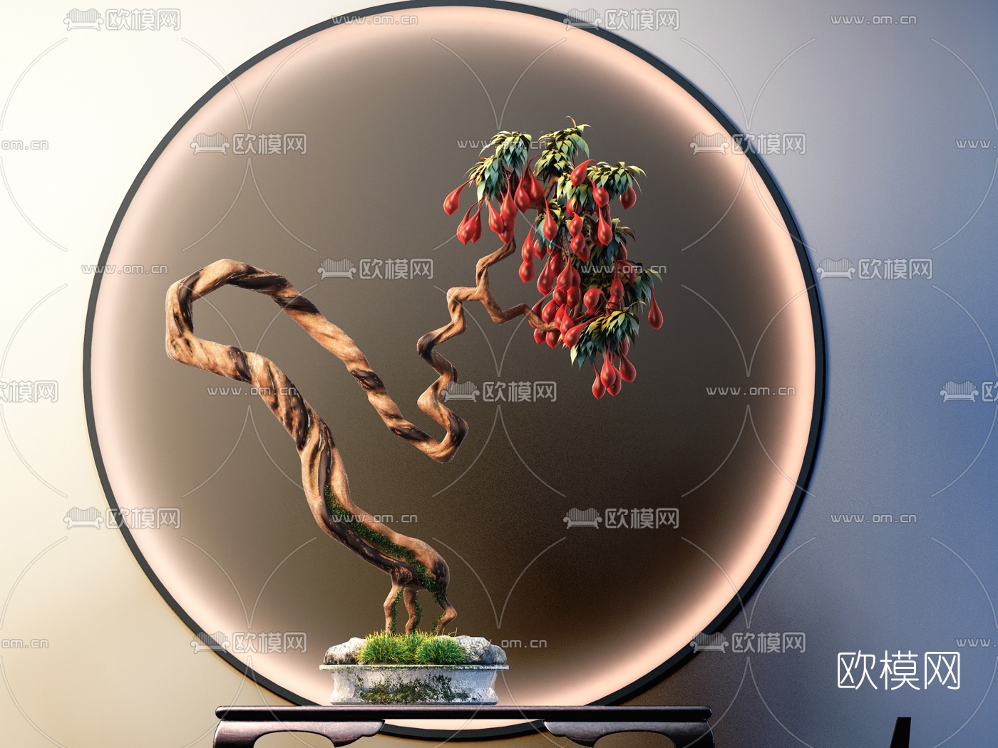 新中式植物摆件3d模型