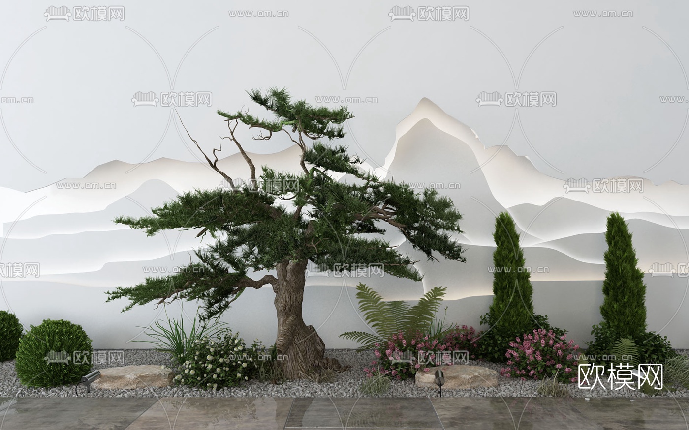 新中式绿植景观小品3d模型