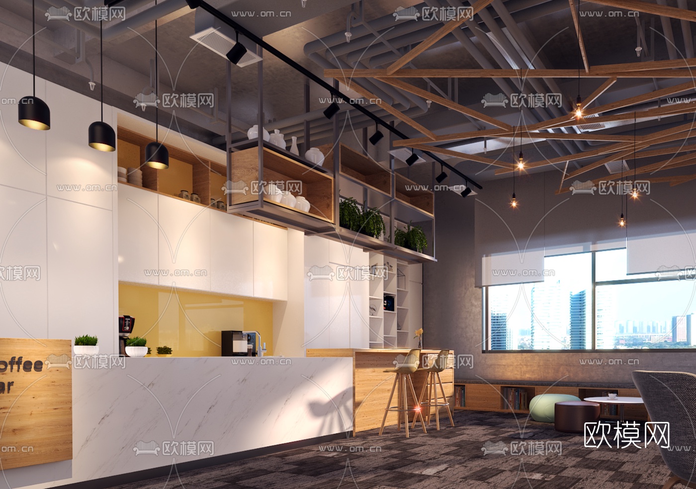 工业风办公茶水间3d模型下载（渲染图1）