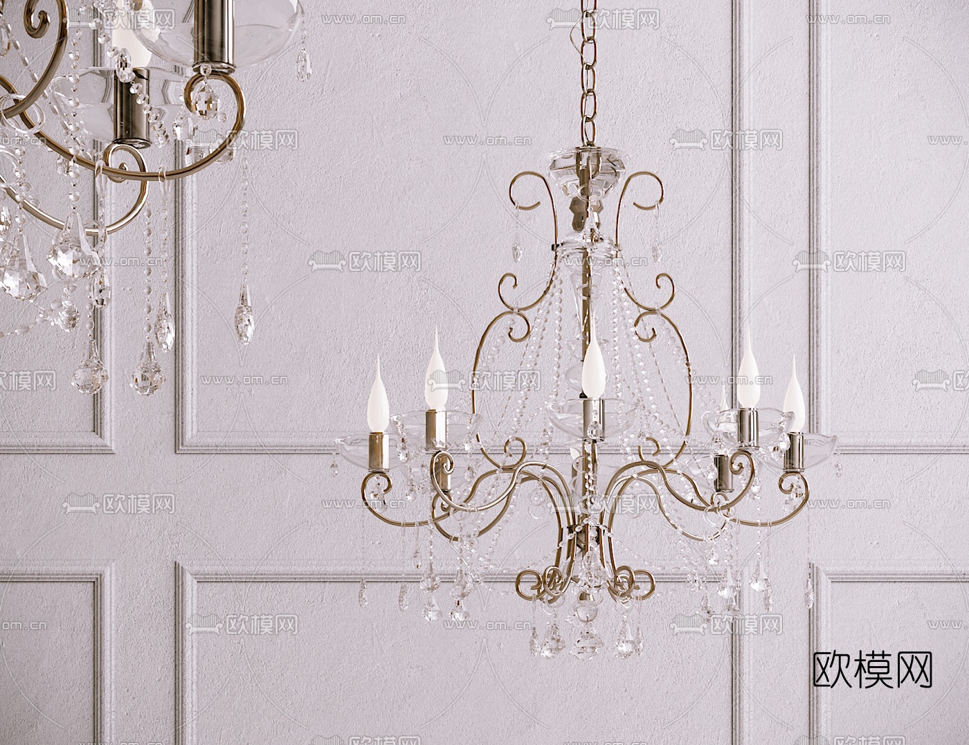 简欧金属水晶烛台吊灯3d模型下载
