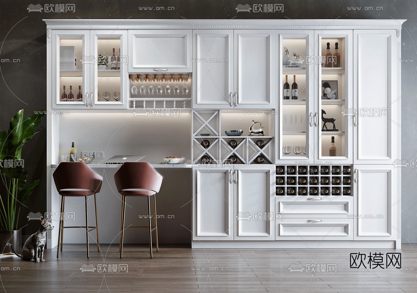简欧多功能酒柜吧台3d模型