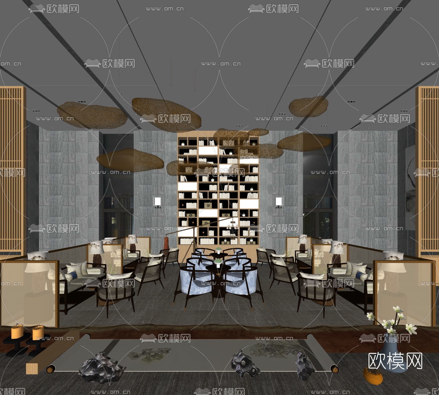 吴泽空间新中式售楼处休闲区su模型下载