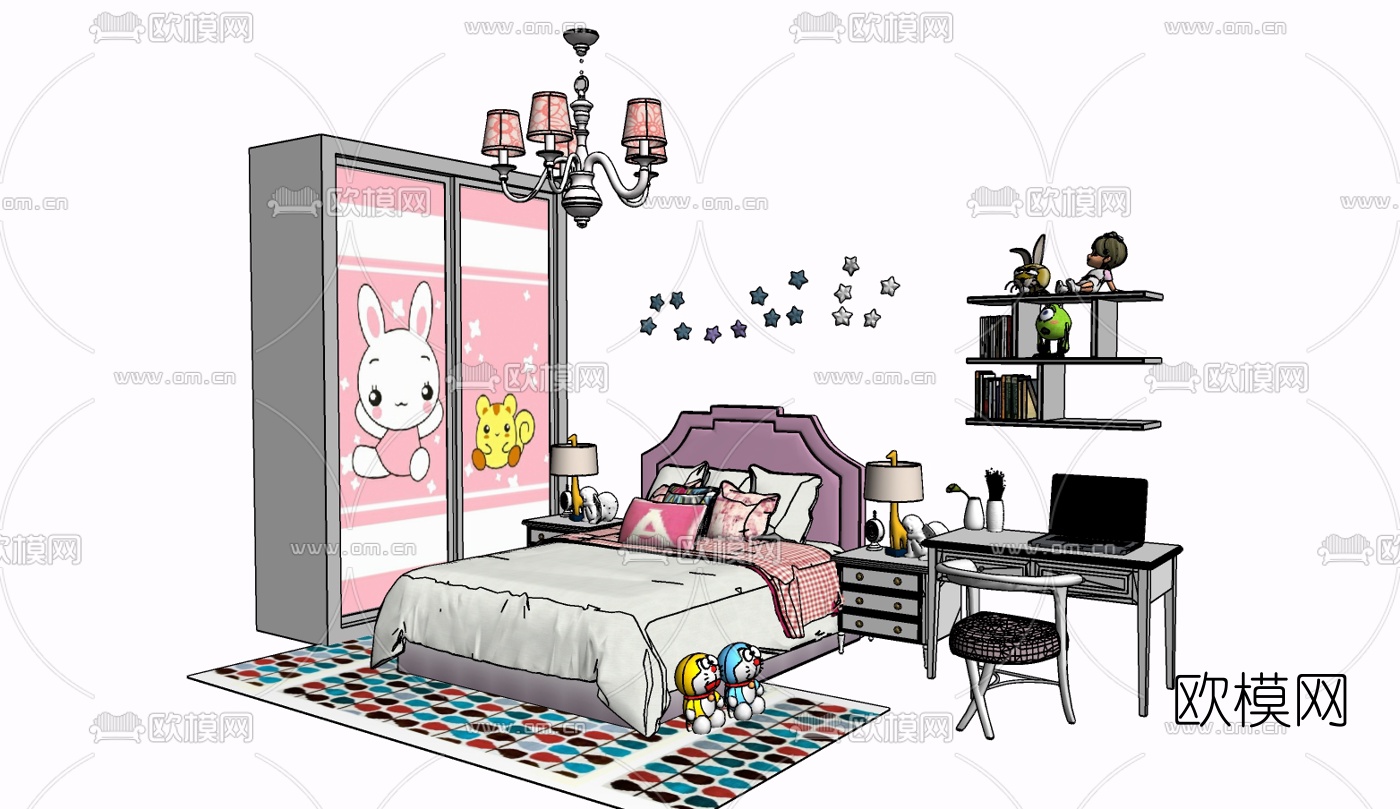 现代儿童床免费su模型下载