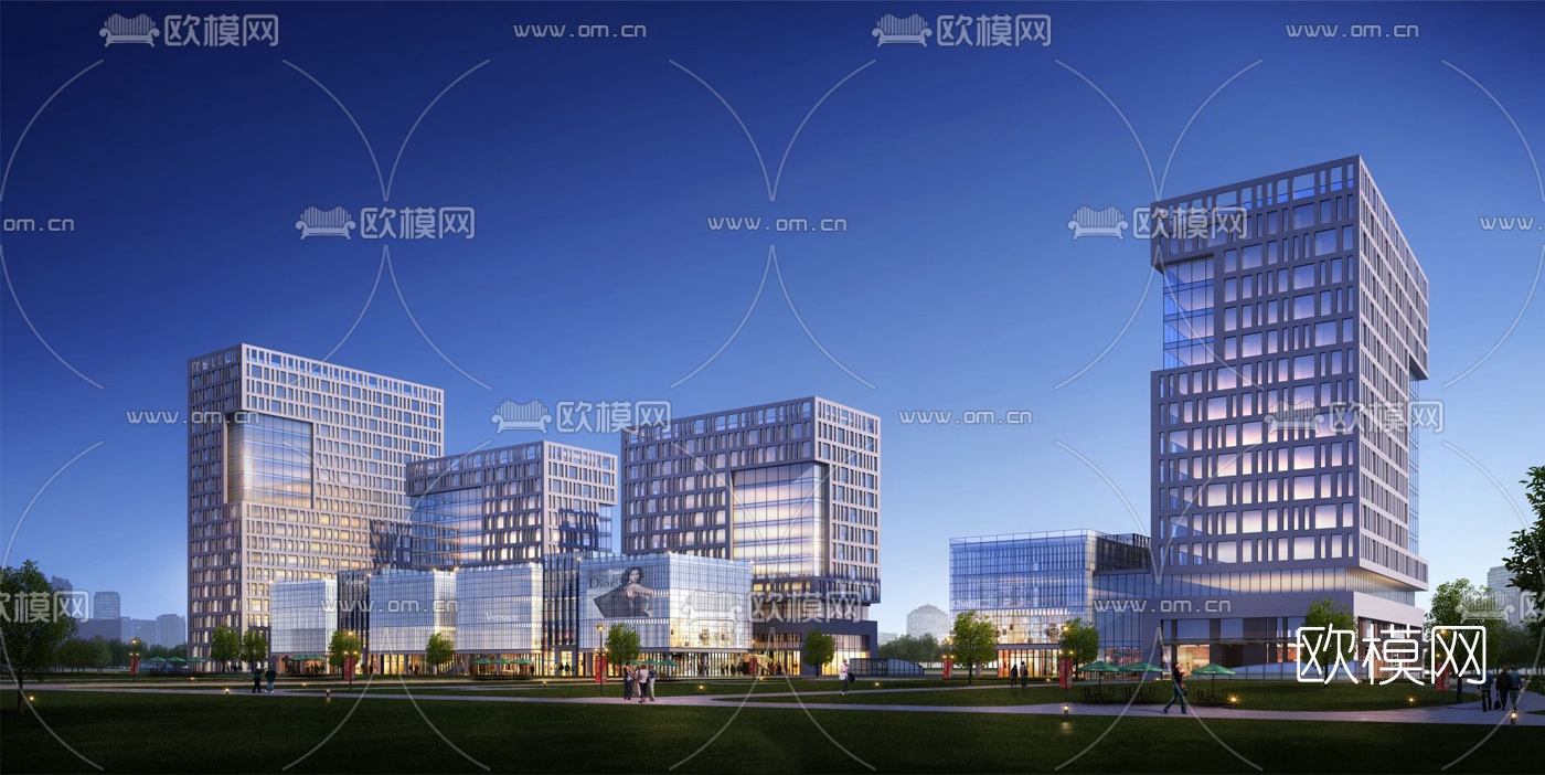 现代办公楼外观su模型下载（渲染图2）
