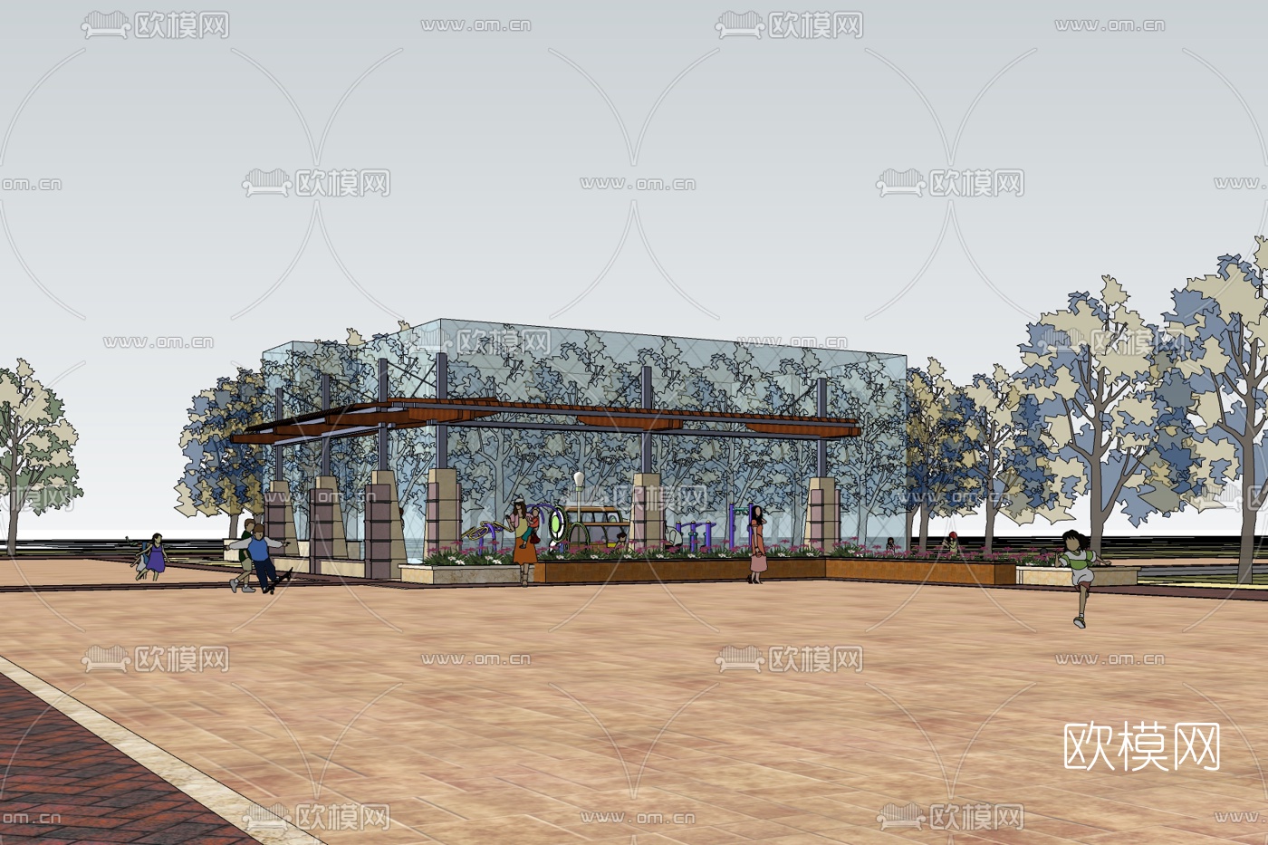 现代公园景观免费su模型下载