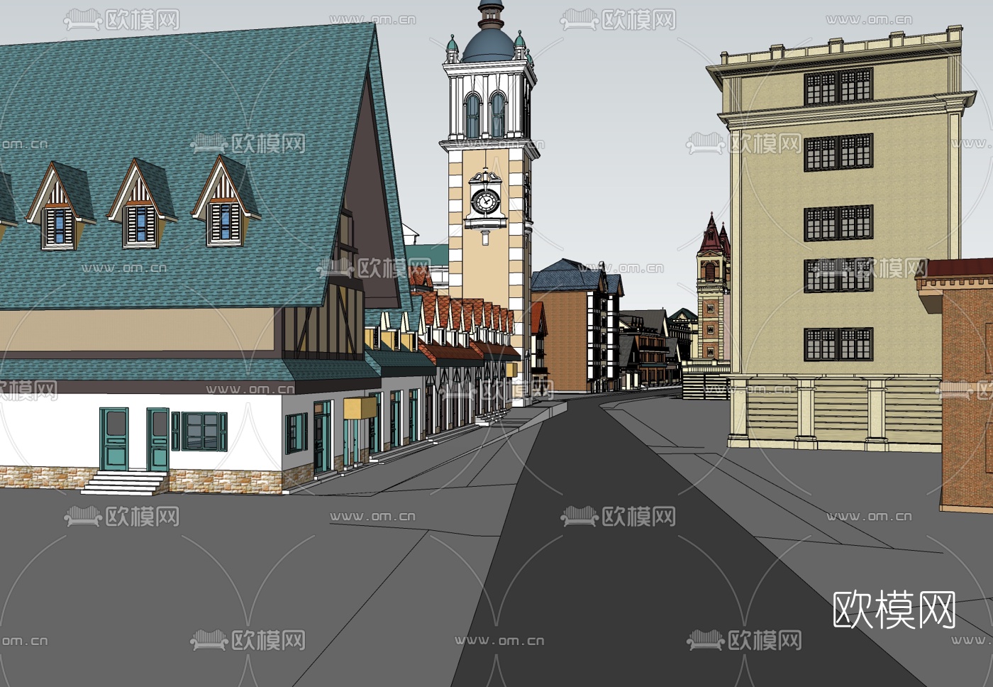 欧式商业街免费su模型下载