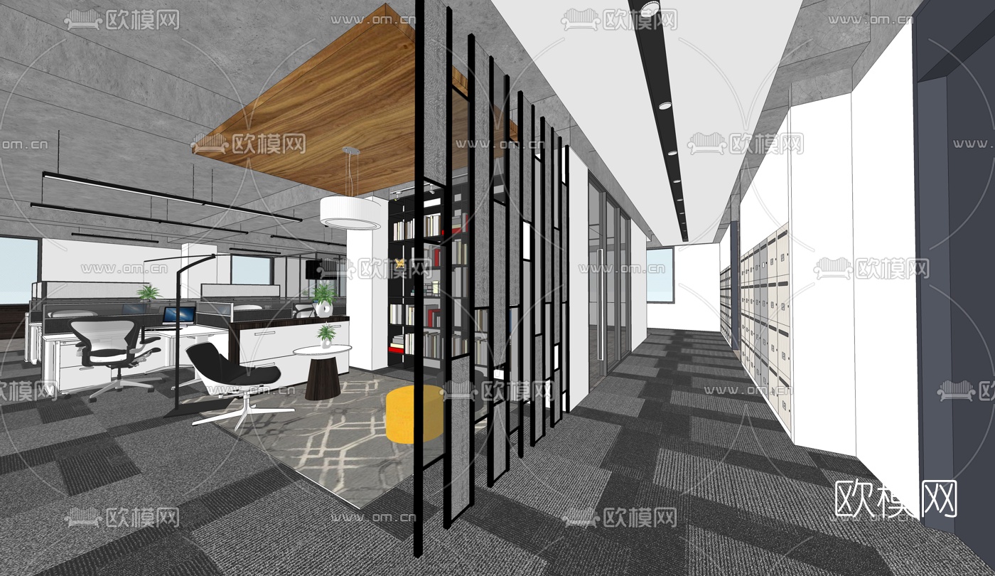 现代敞开式办公室su模型下载（渲染图5）