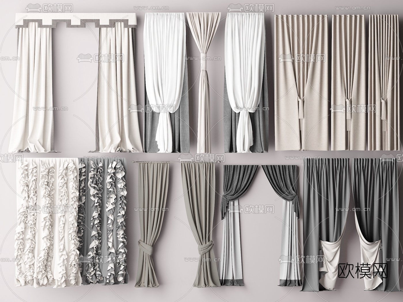 北欧布艺窗帘3d模型下载