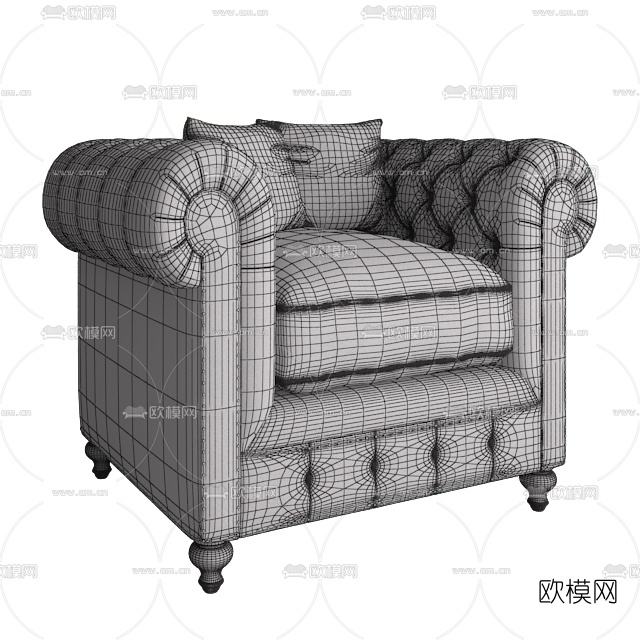 美式布艺单人沙发免费3d模型下载（渲染图2）
