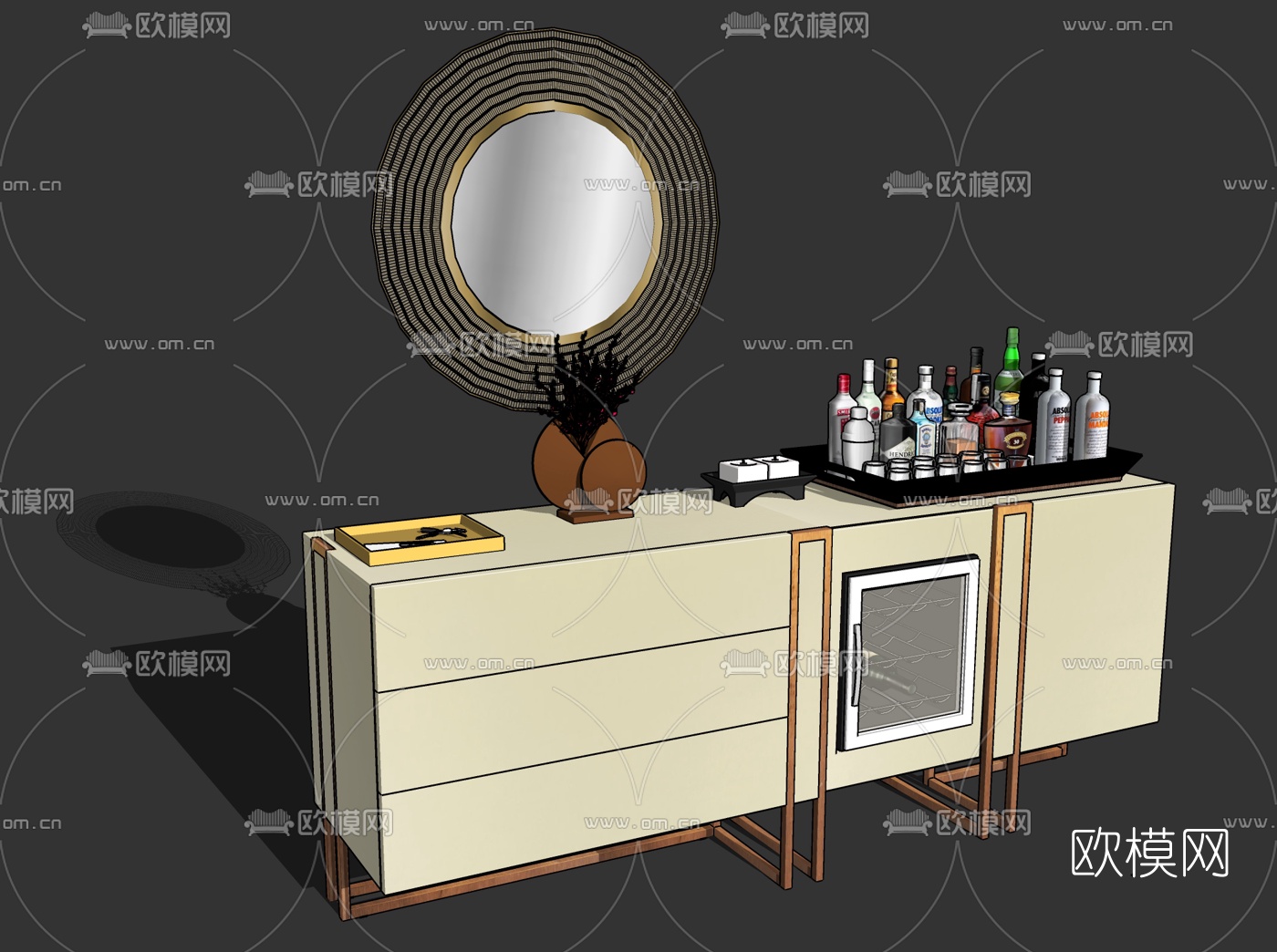 现代端景柜酒柜su模型下载（渲染图2）