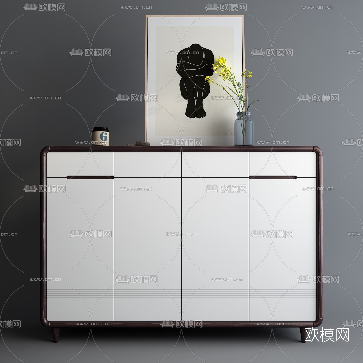 北欧原木鞋柜组合3d模型