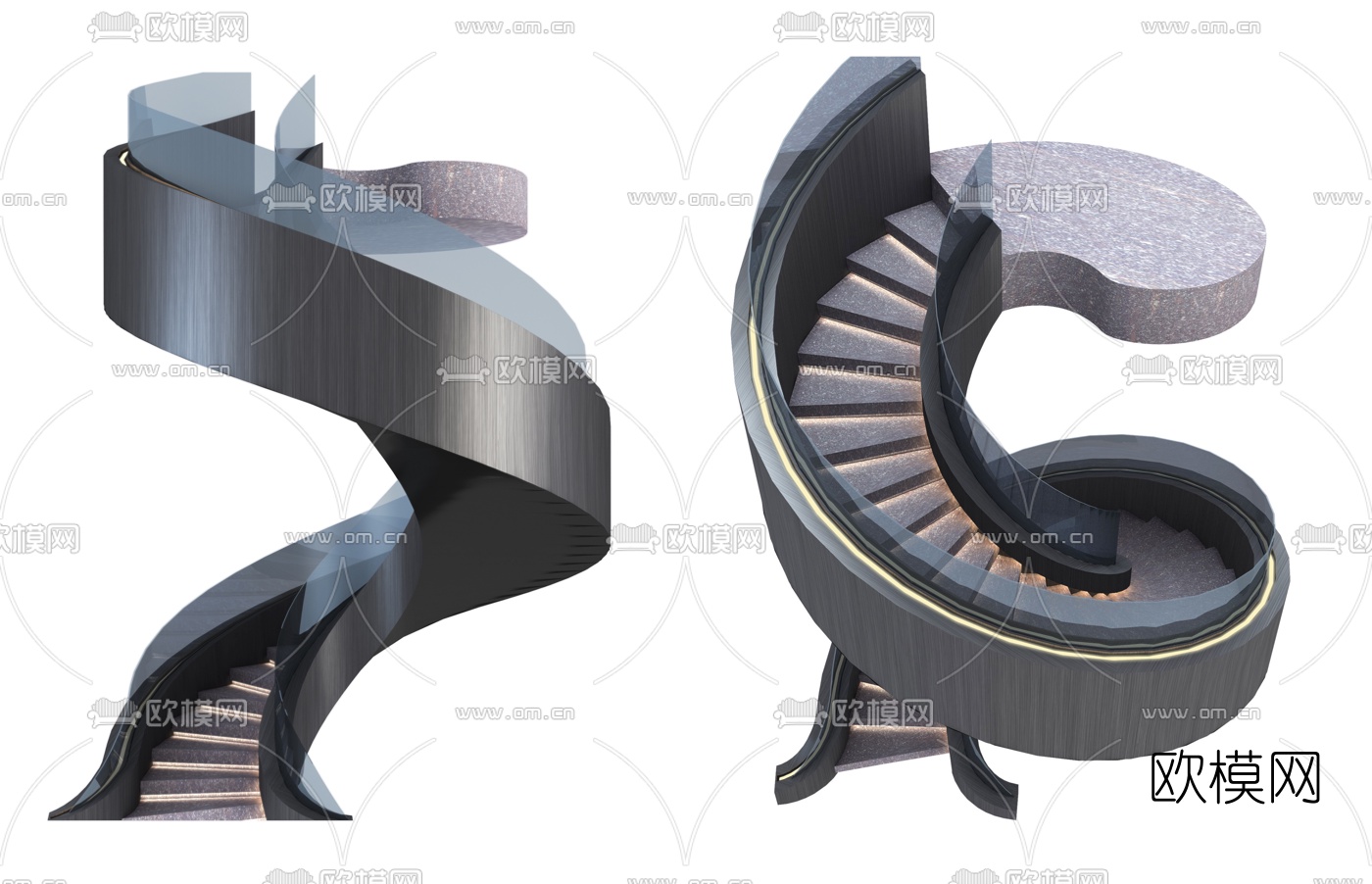 现代玻璃扶手旋转楼梯3d模型