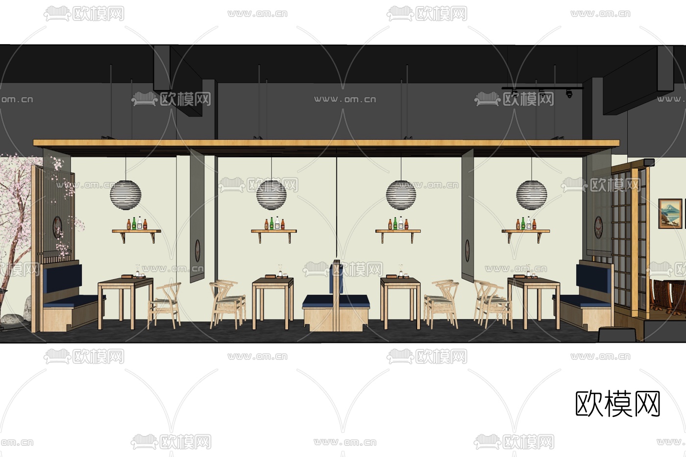 日式餐厅免费su模型下载