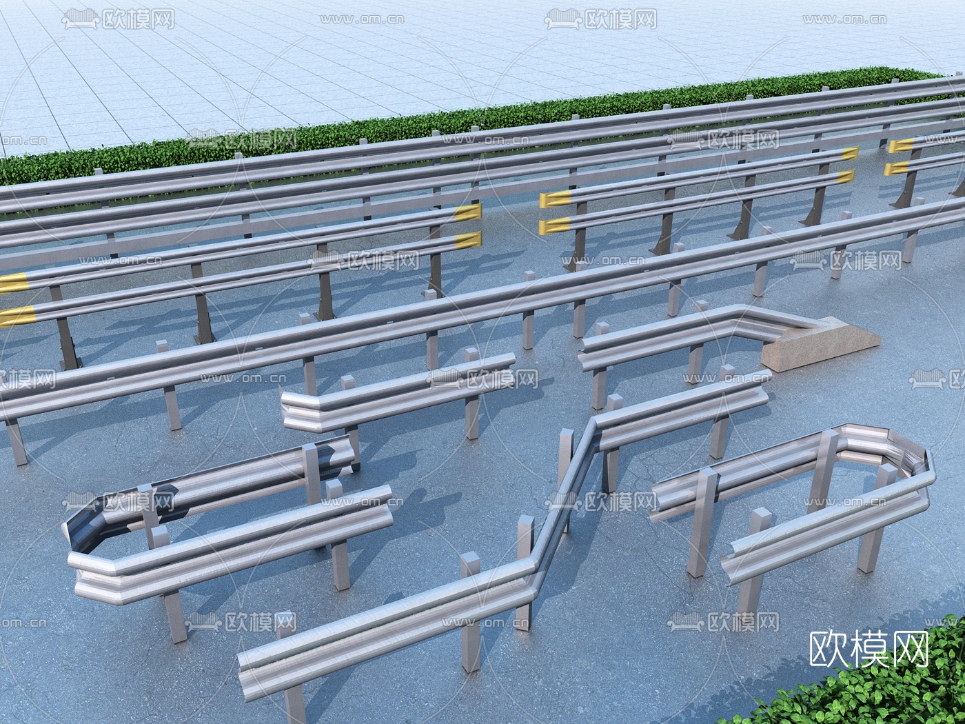现代高速护栏公路防撞栏3d模型下载（渲染图2）