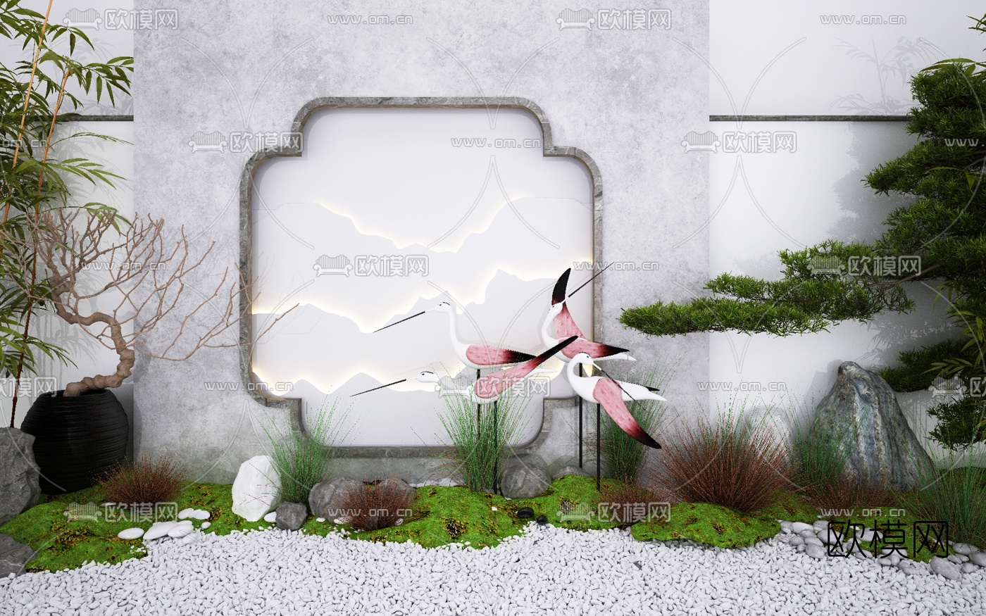 新中式园艺景观小品3d模型下载