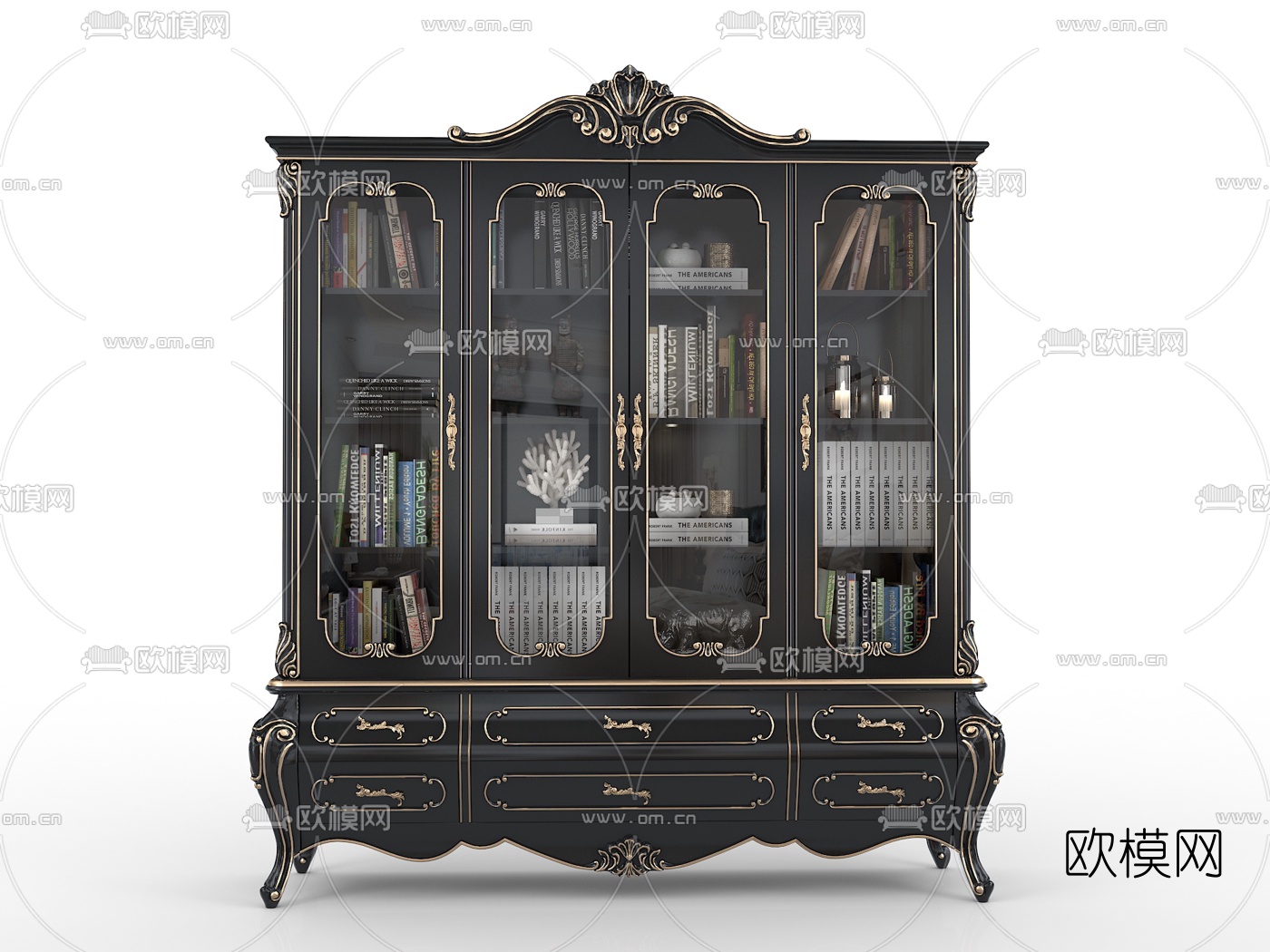 欧式古典烤漆书柜3d模型下载