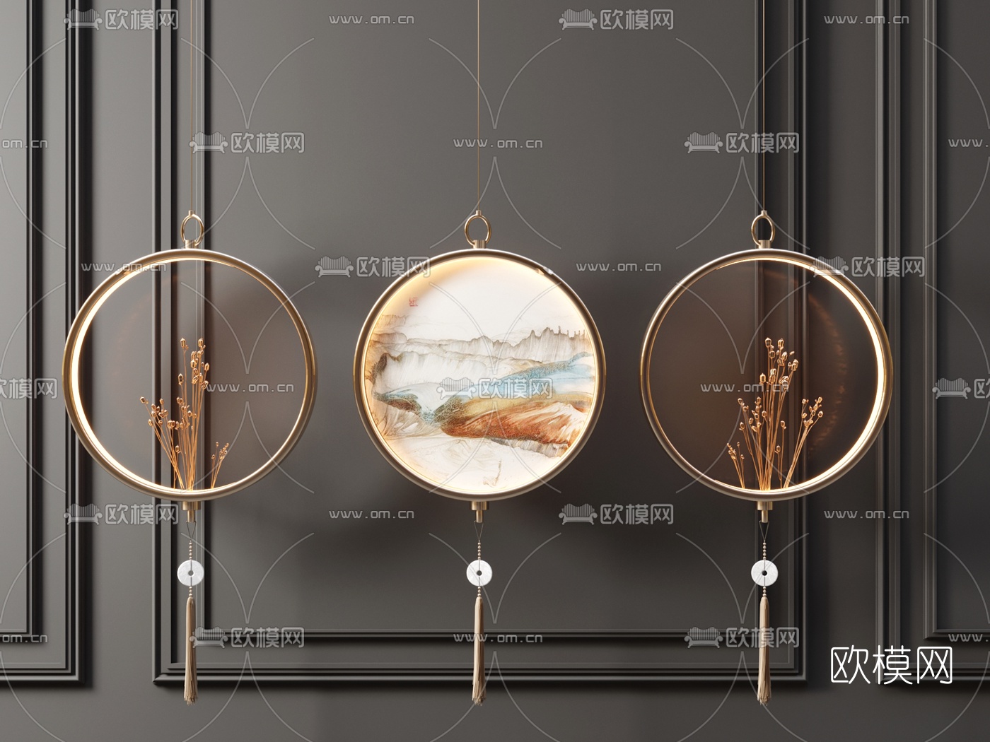 新中式轻奢环形吊灯3d模型