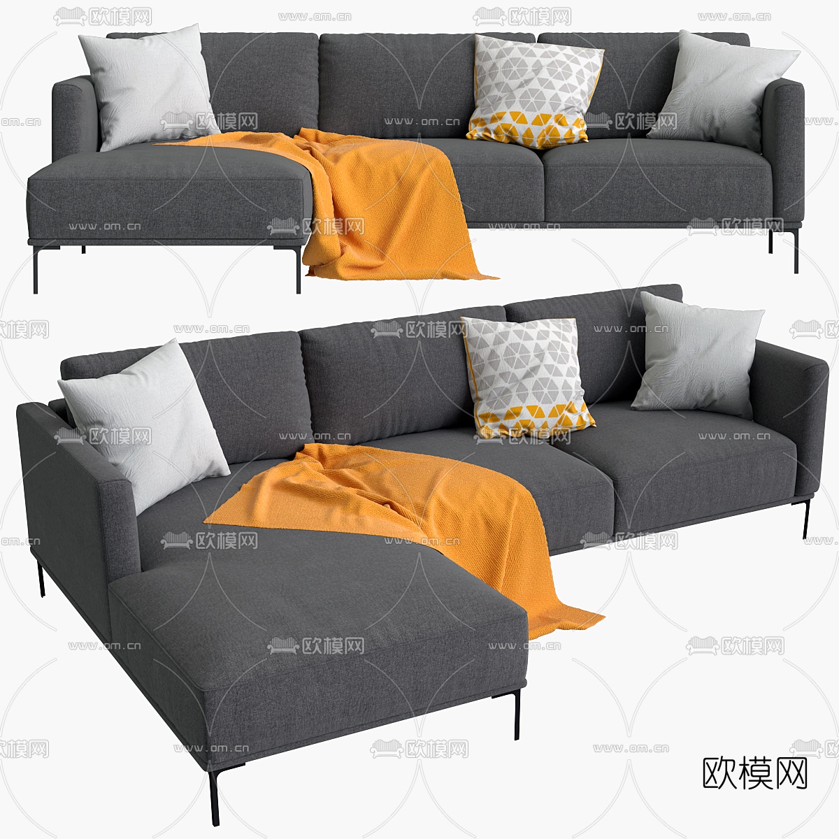 现代布艺转角沙发3d模型