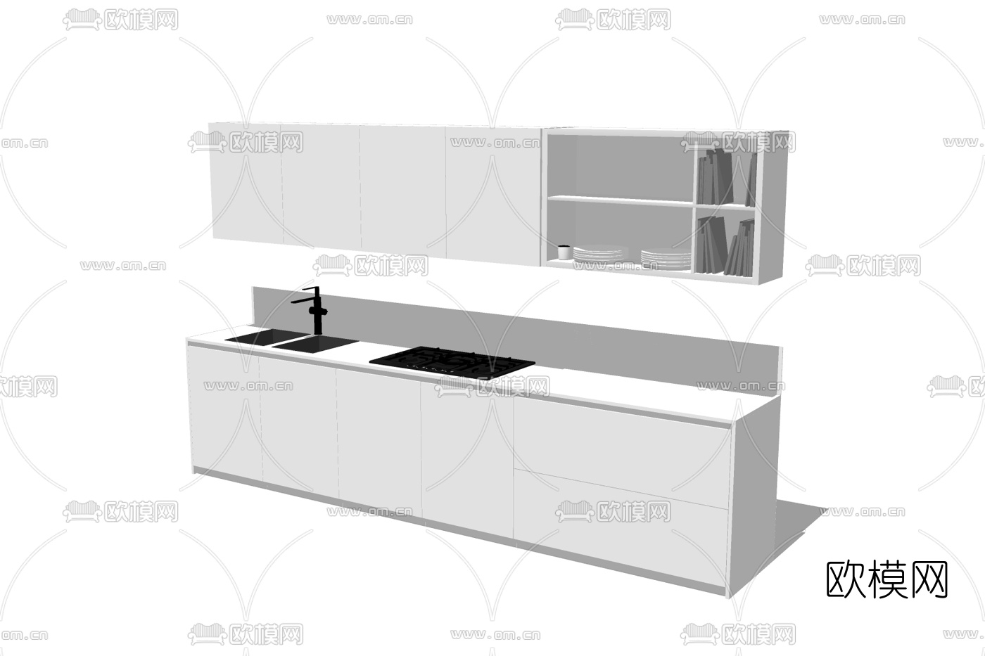 现代橱柜免费su模型下载