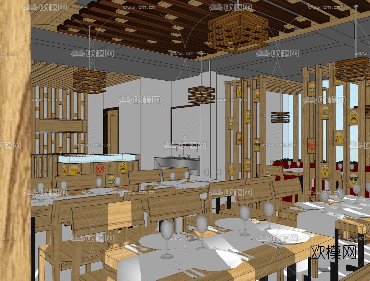 现代茶餐厅免费su模型
