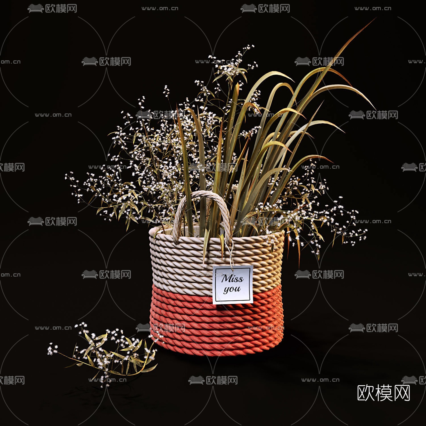 自然风花篮干花3d模型下载（渲染图3）