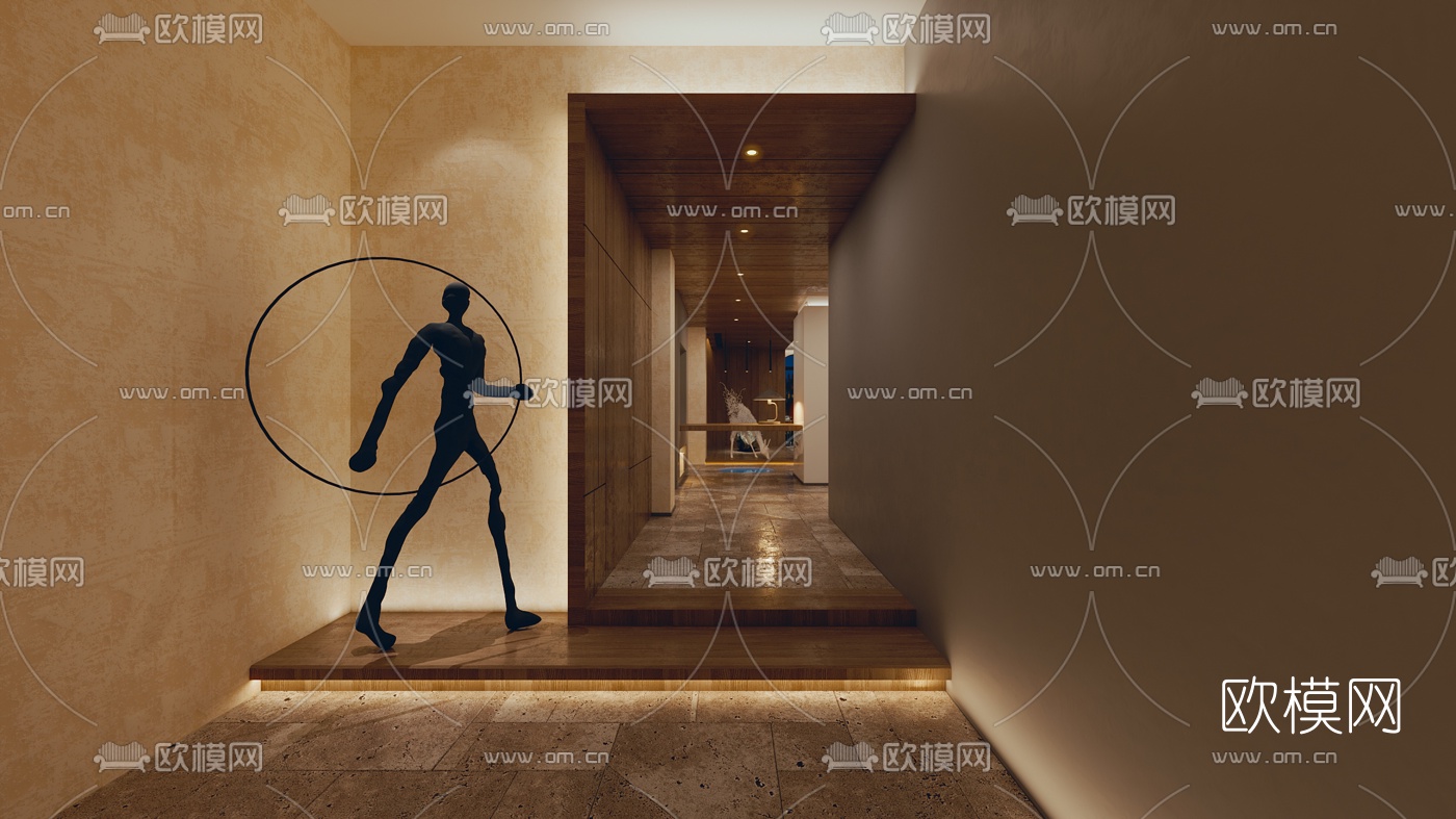 现代民宿大堂餐厅过道3d模型下载（渲染图4）