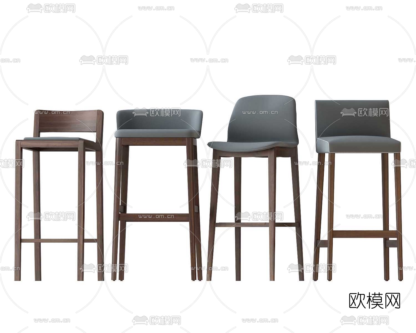 现代实木吧椅3d模型下载