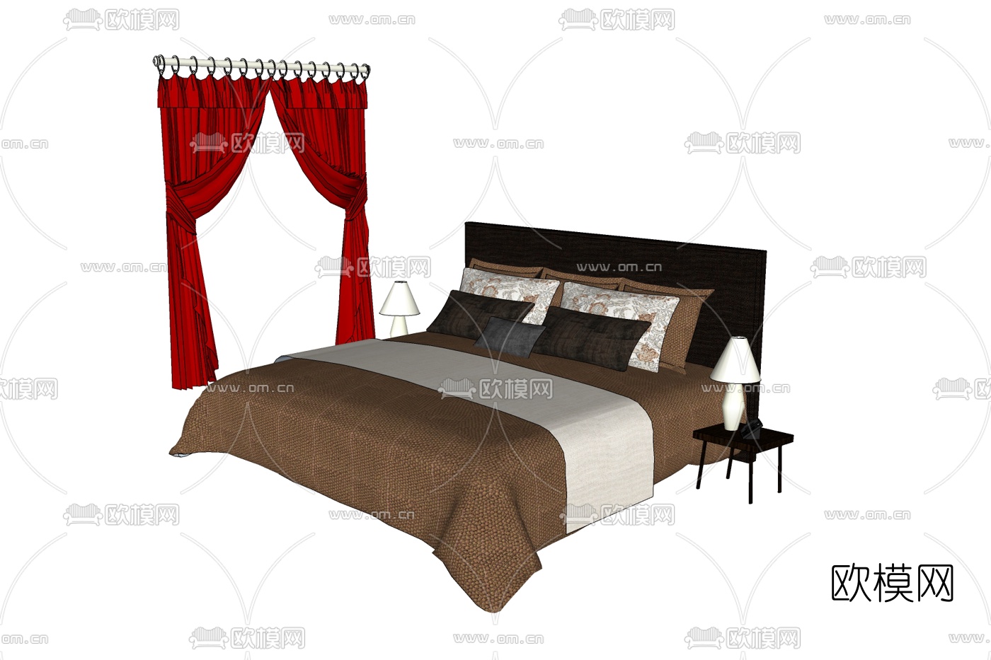 现代布艺双人床免费su模型下载