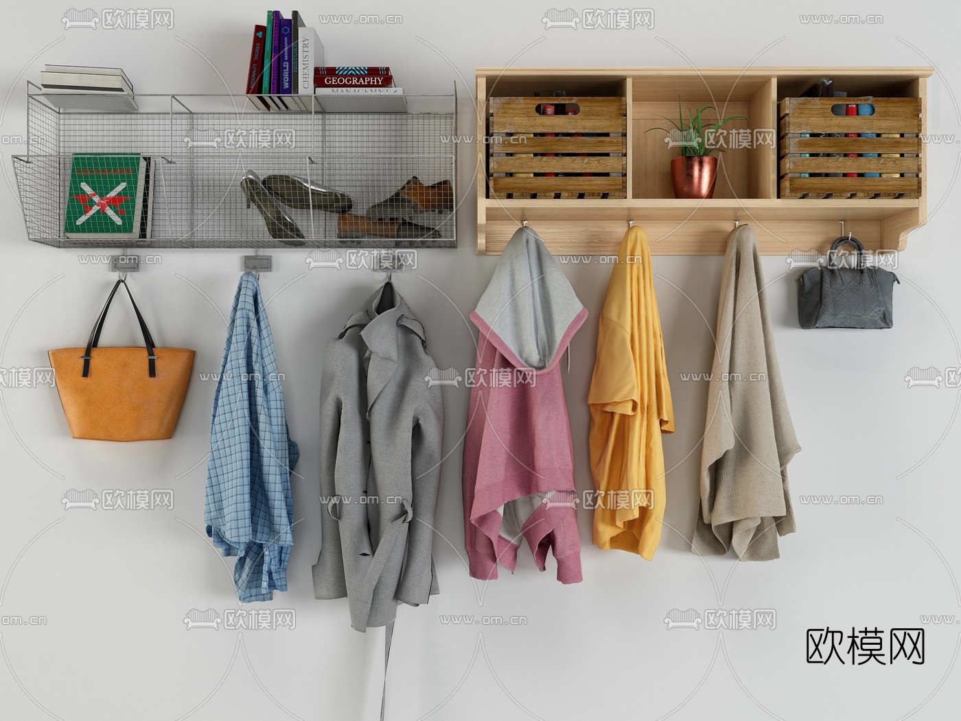 工业风置物架衣架挂钩服饰3d模型下载