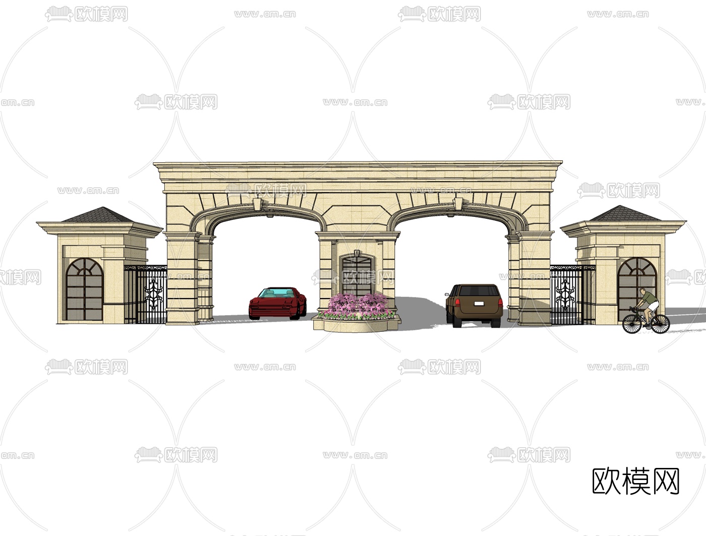欧式小区门头免费su模型下载