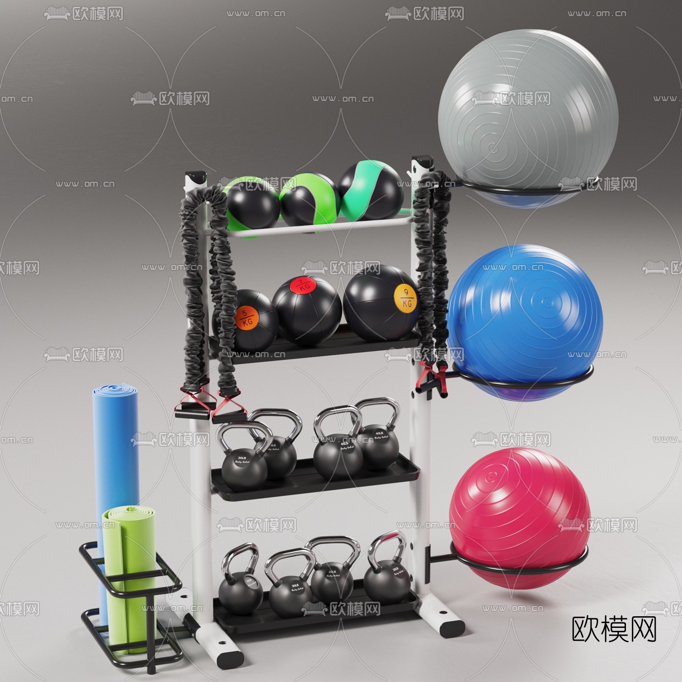现代瑜伽毯健身设备3d模型下载（渲染图1）