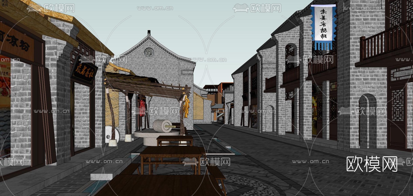 中式仿古小镇su模型下载（渲染图5）