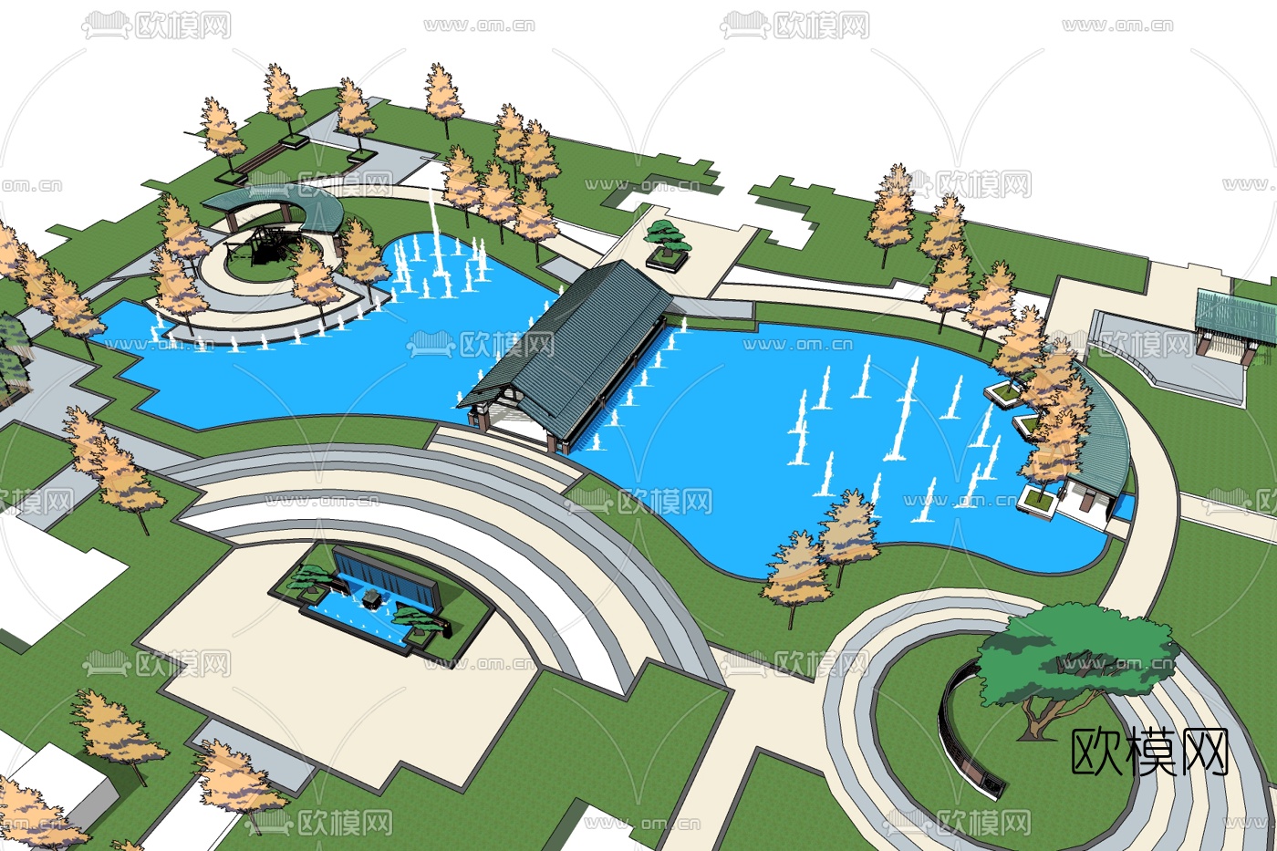 现代公园景观免费su模型下载