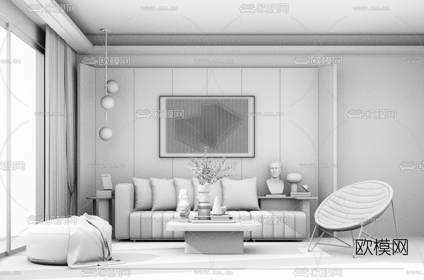 现代简约客厅su模型