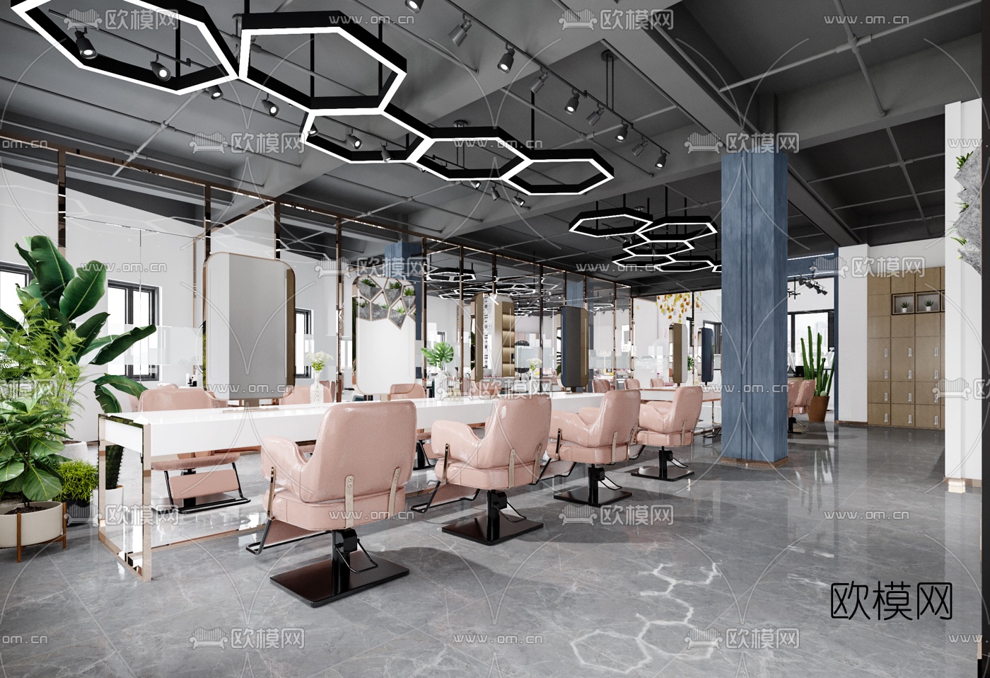 工业风理发店3d模型下载（渲染图1）