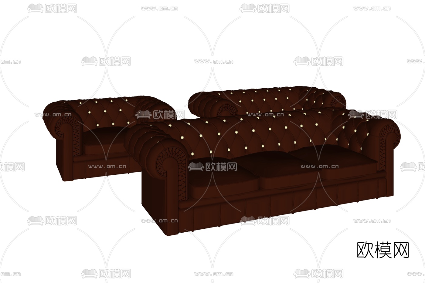 欧式布艺多人沙发免费su模型下载
