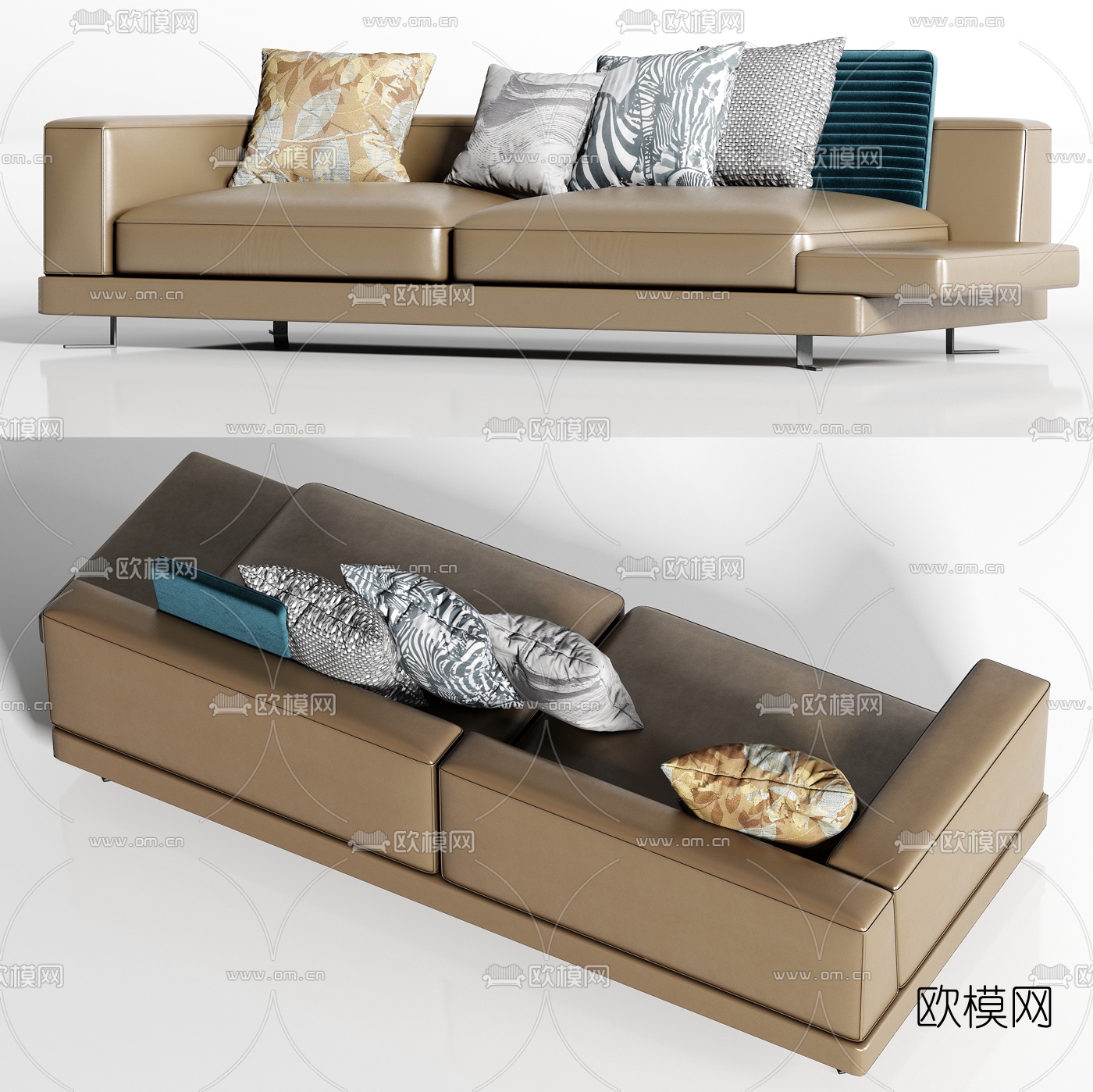 现代皮革双人沙发3d模型-免费3dmax模型库-欧模网