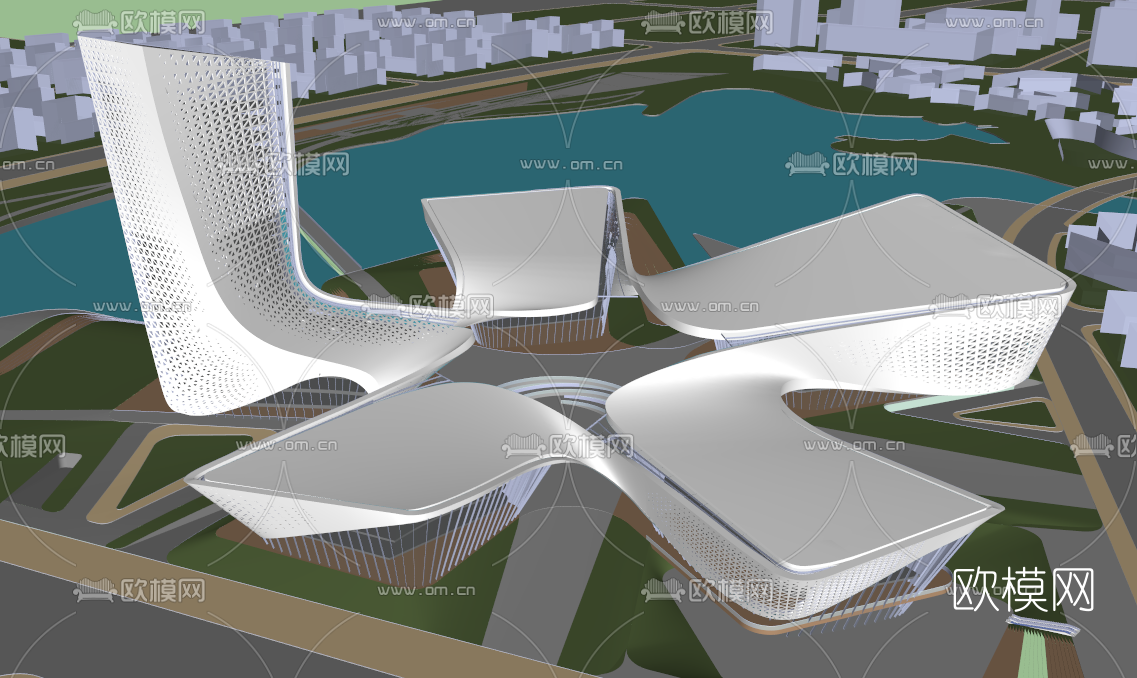 现代商业楼外观su模型下载（渲染图3）
