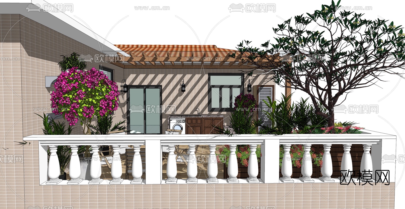 欧式阳台花园su模型下载（渲染图4）
