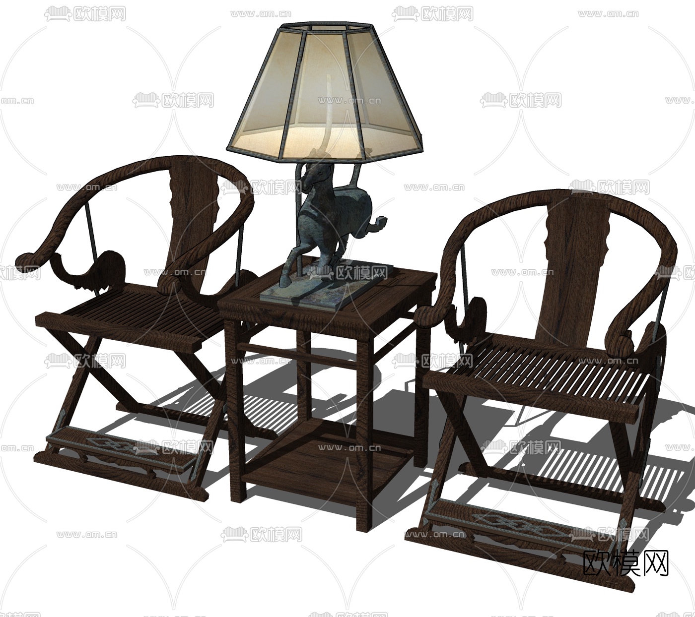 中式实木圈椅免费su模型下载
